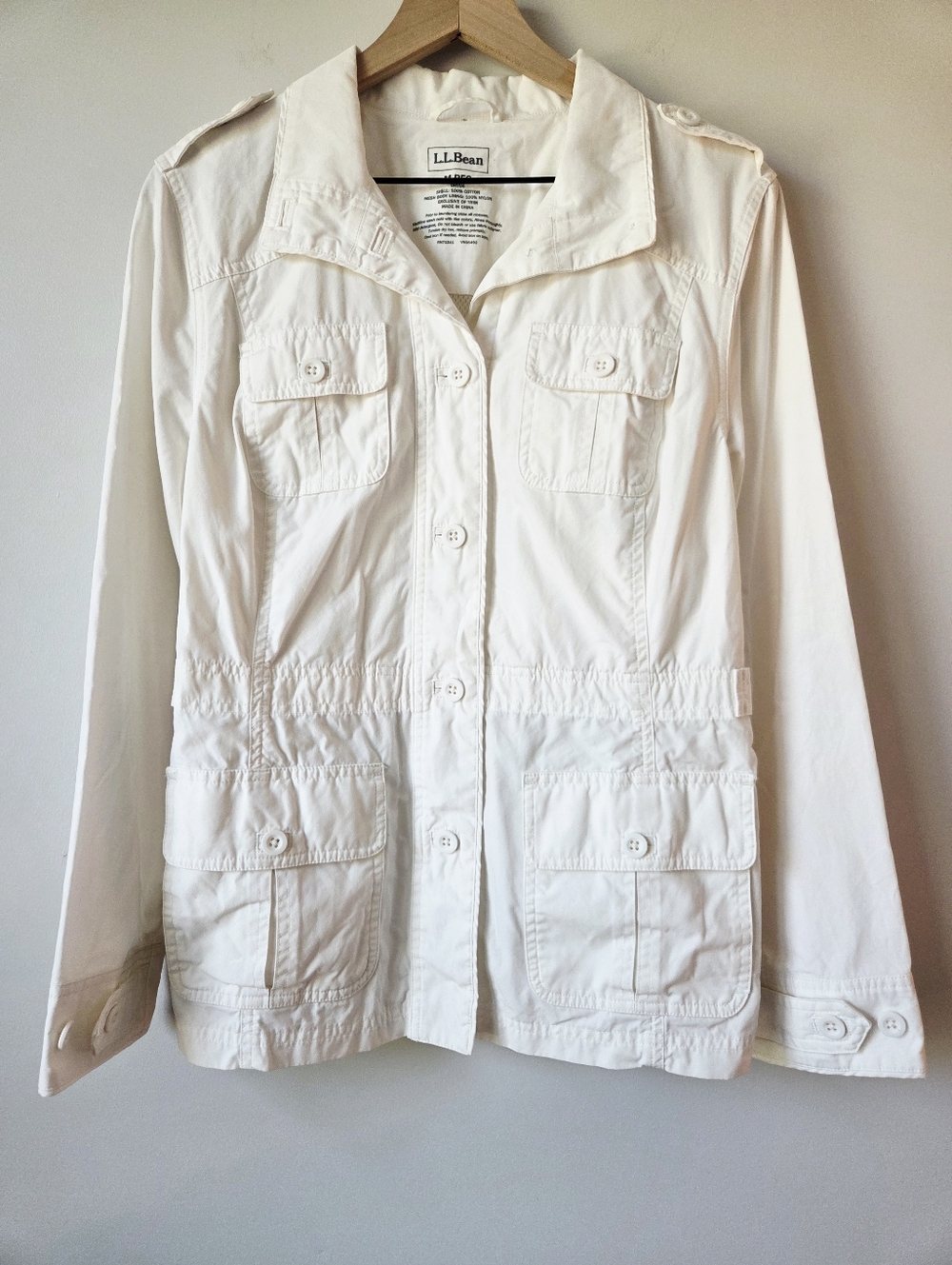 L.L. Bean White Safari Utility Jacket Cotton Mesh Lined Womens Size Medium